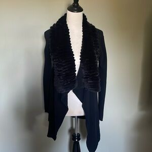 Theory rabbit fur collar long cardigan size S